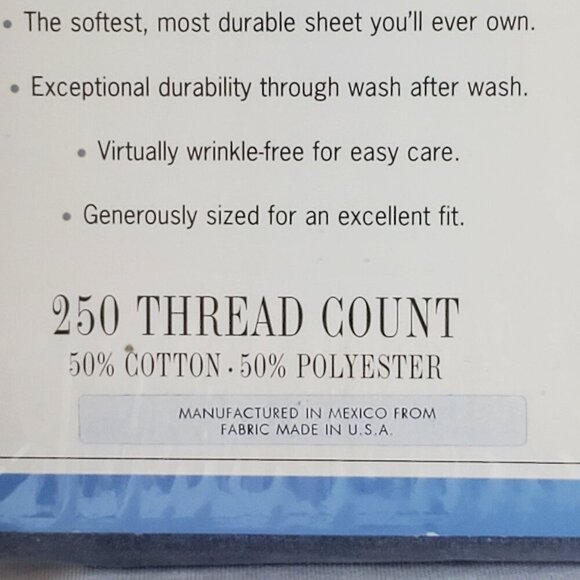 Wamsutta Queen Flat Sheet Denim Blue 250 Thread Count 50% Cotton 50% Polyester - Picture 6 of 11